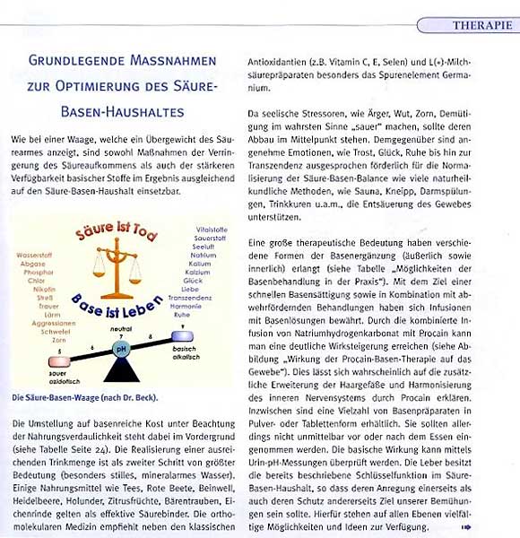 Artikel: Harmonisierung des Säure-Basen-Haushalts, Teil 2 zu den Grundlagen zum Säure-Basen-Haushalt im Rahmen der Biologischen Krebsbehandlung, Seite 3